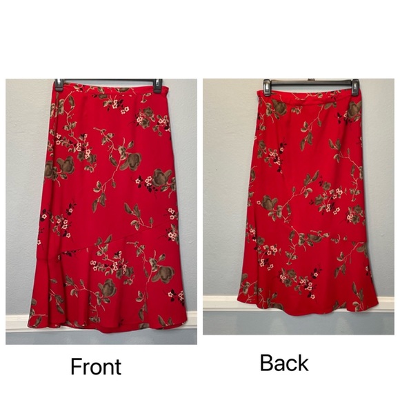 SAG HARBOR Vintage Red Trumpet Asymmetric Seam Midi Floral Side Zipper Size 8P - Picture 3 of 11